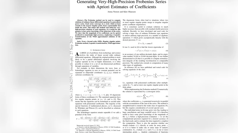 Generating Very-High-Precision Frobenius Series with Apriori Estimates   of Coefficients