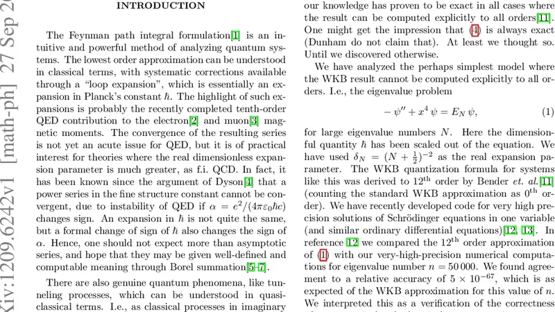Quantum loop expansion to high orders, extended Borel summation, and   comparison with exact results