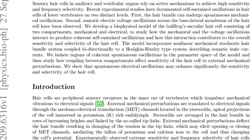 Effect of voltage dynamics on response properties in a model of sensory   hair cell