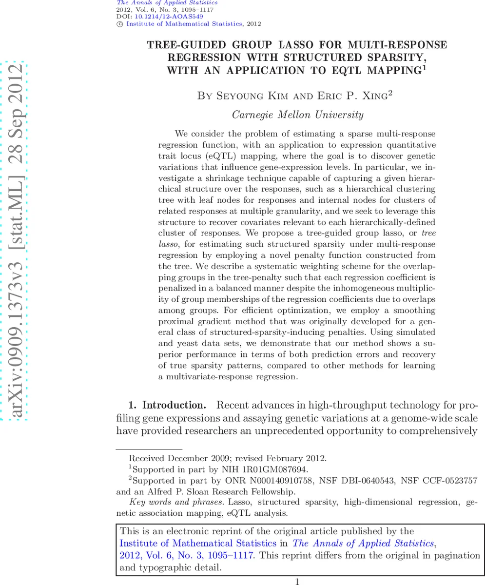 Tree-guided group lasso for multi-response regression with structured   sparsity, with an application to eQTL mapping
