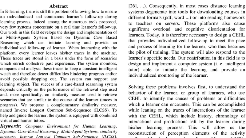 Multi-Agents Dynamic Case Based Reasoning and The Inverse Longest Common   Sub-Sequence And Individualized Follow-up of Learners in The CEHL