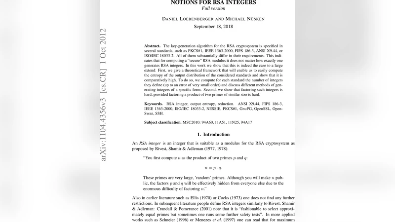 Notions for RSA integers