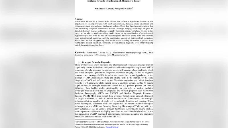 Evidence for early identification of Alzheimers disease