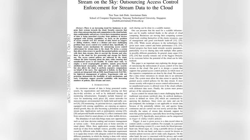 Stream on the Sky: Outsourcing Access Control Enforcement for Stream   Data to the Cloud