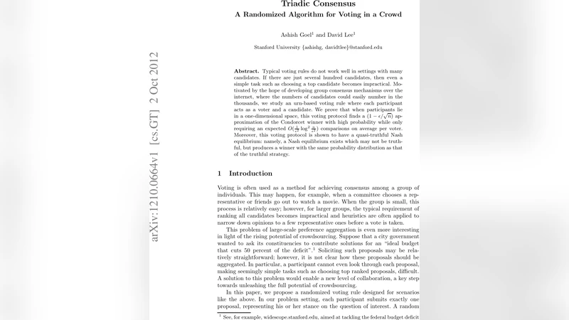 Triadic Consensus: A Randomized Algorithm for Voting in a Crowd
