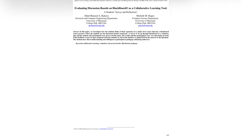 Evaluating Discussion Boards on BlackBoard as a Collaborative Learning   Tool A Students Survey and Reflections