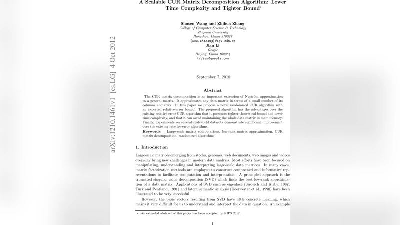 A Scalable CUR Matrix Decomposition Algorithm: Lower Time Complexity and   Tighter Bound