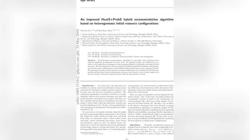 An improved HeatS+ProbS hybrid recommendation algorithm based on   heterogeneous initial resource configurations