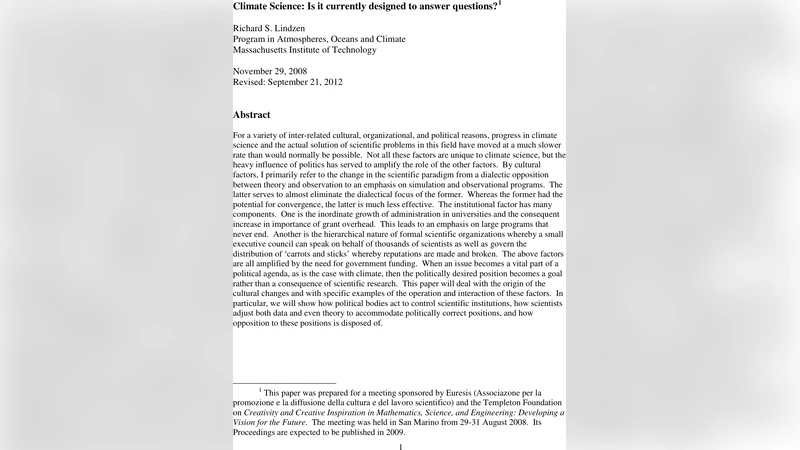 Climate Science: Is it currently designed to answer questions?