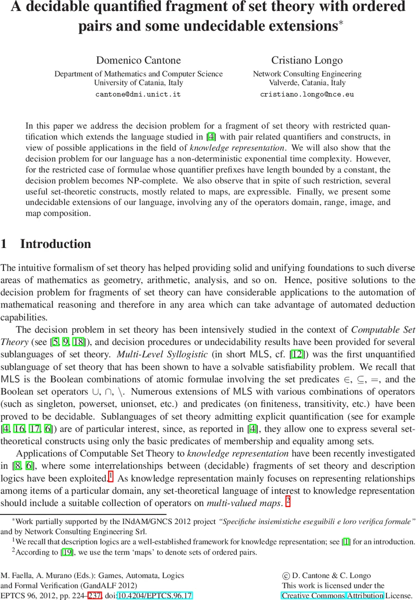 A decidable quantified fragment of set theory with ordered pairs and   some undecidable extensions