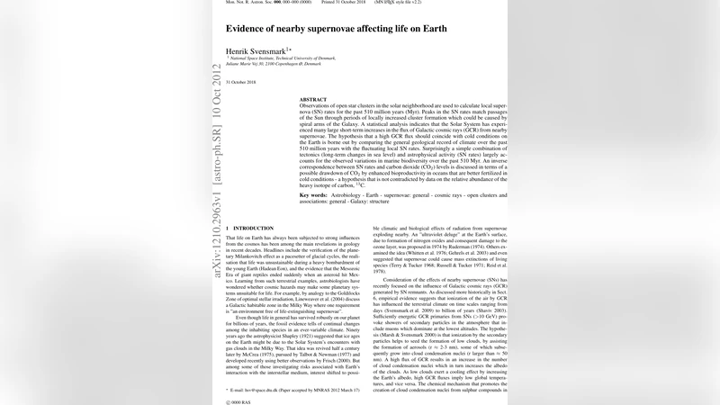 Evidence of nearby supernovae affecting life on Earth