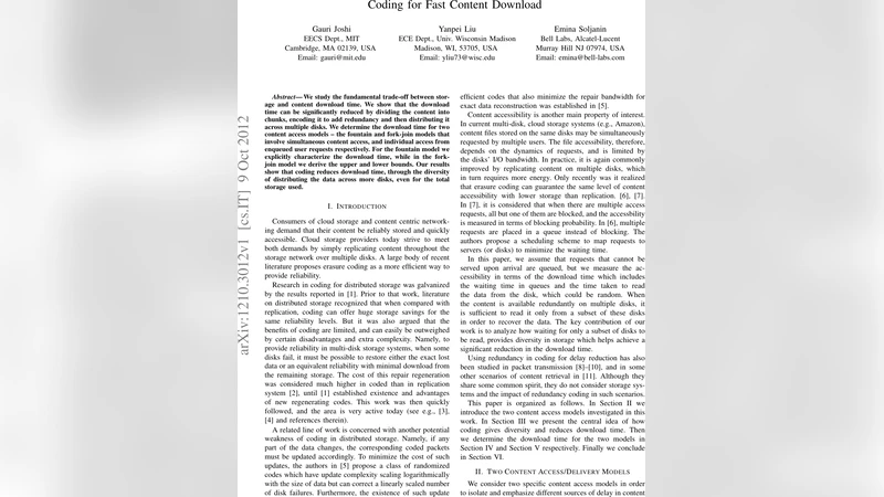 Coding for Fast Content Download