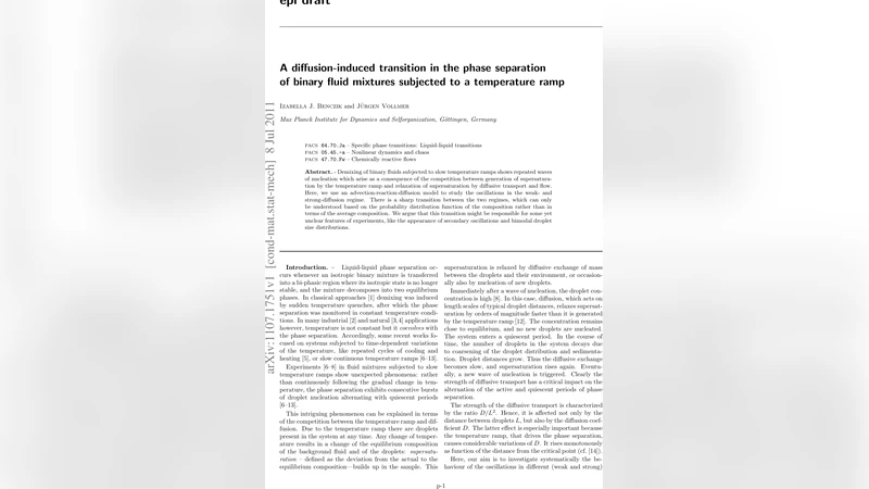 A diffusion-induced transition in the phase separation of binary fluid   mixtures subjected to a temperature ramp