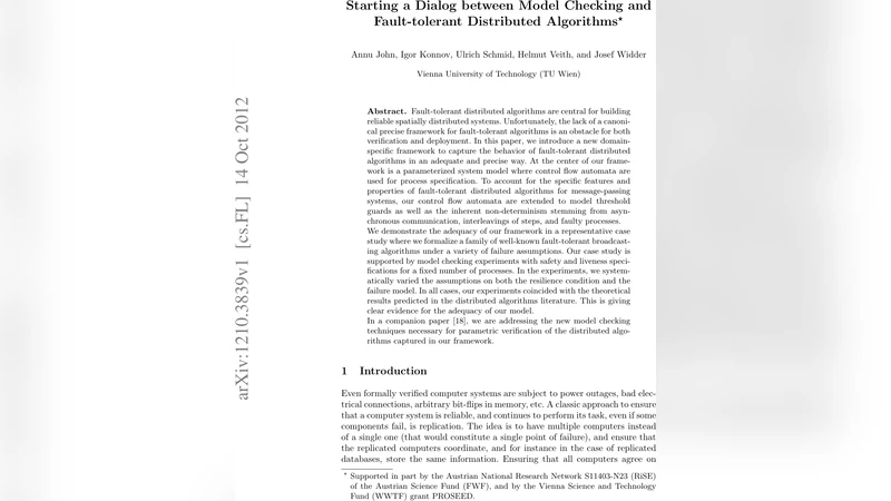 Starting a Dialog between Model Checking and Fault-tolerant Distributed   Algorithms
