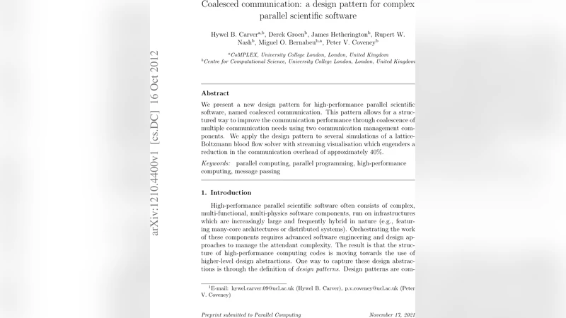 Coalesced communication: a design pattern for complex parallel   scientific software