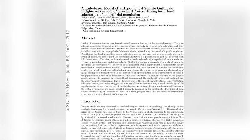 A Rule-based Model of a Hypothetical Zombie Outbreak: Insights on the   role of emotional factors during behavioral adaptation of an artificial   population
