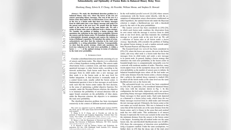Submodularity and Optimality of Fusion Rules in Balanced Binary Relay   Trees