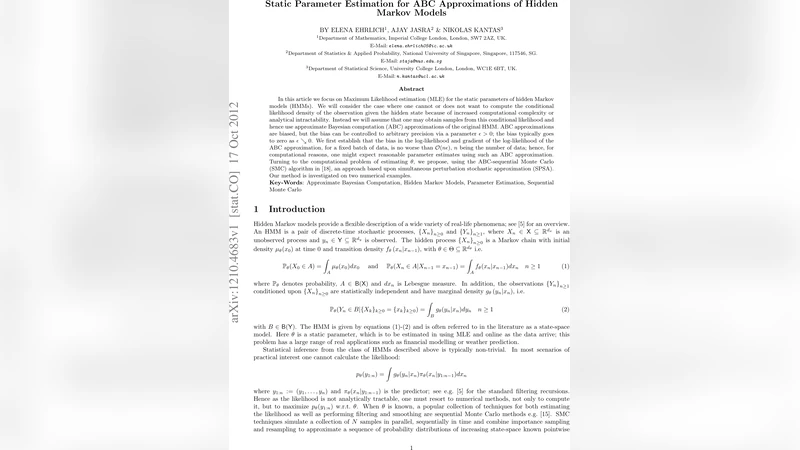 Static Parameter Estimation for ABC Approximations of Hidden Markov   Models