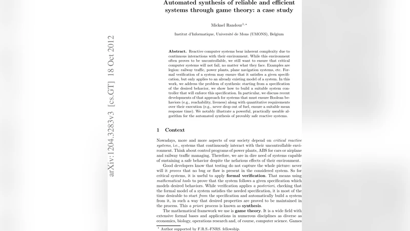 Automated synthesis of reliable and efficient systems through game   theory: a case study