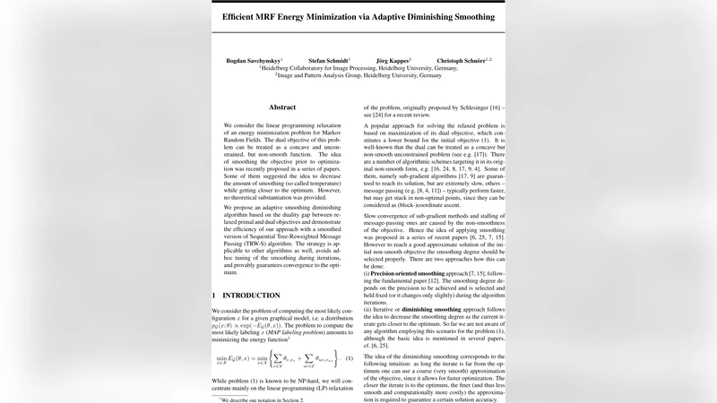 Efficient MRF Energy Minimization via Adaptive Diminishing Smoothing