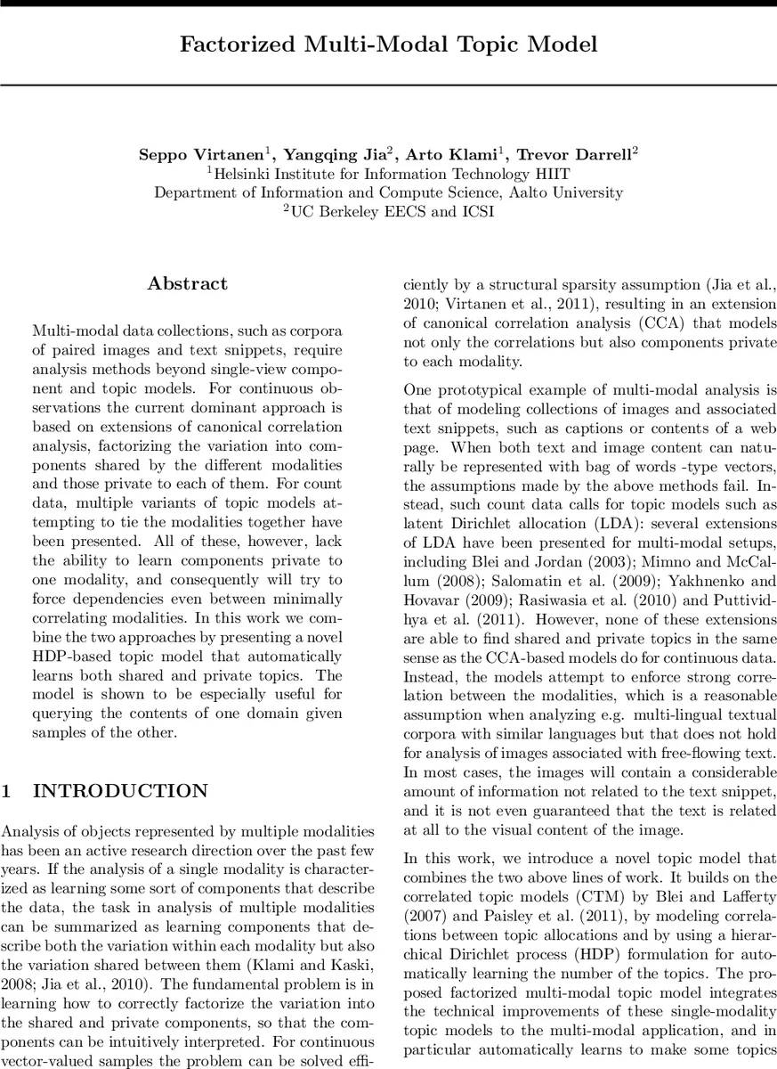 Factorized Multi-Modal Topic Model