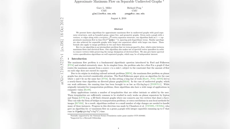 Approximate Maximum Flow on Separable Undirected Graphs