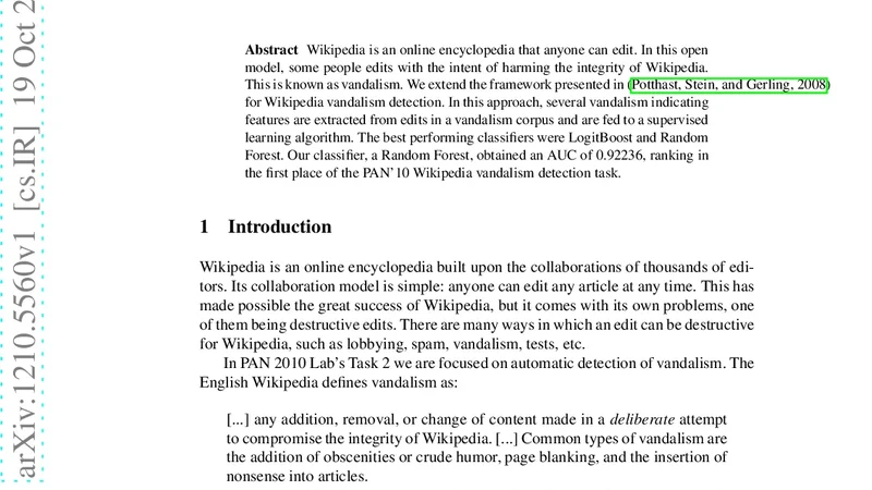 Wikipedia Vandalism Detection Through Machine Learning: Feature Review   and New Proposals: Lab Report for PAN at CLEF 2010