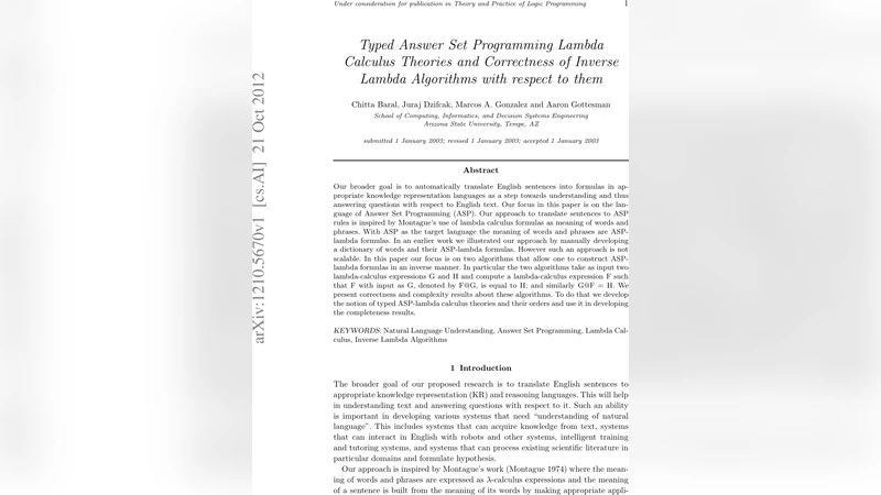 Typed Answer Set Programming and Inverse Lambda Algorithms