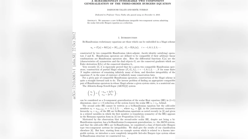 A bi-Hamiltonian Integrable Two Component Generalization of the   third-Order Burgers Equation