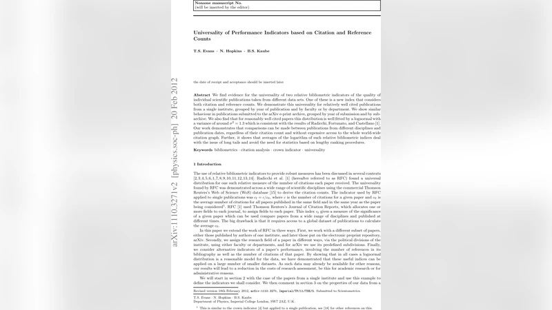 Universality of Performance Indicators based on Citation and Reference   Counts
