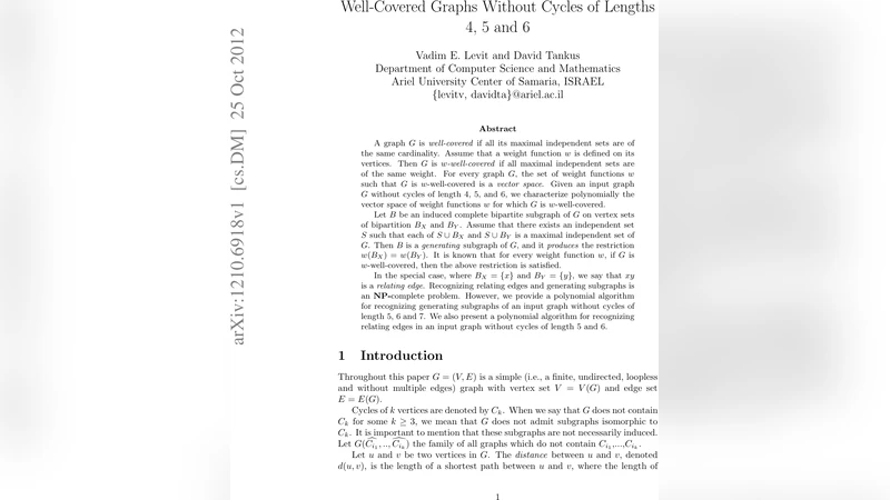 Well-Covered Graphs Without Cycles of Lengths 4, 5 and 6