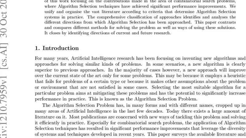 Algorithm Selection for Combinatorial Search Problems: A Survey