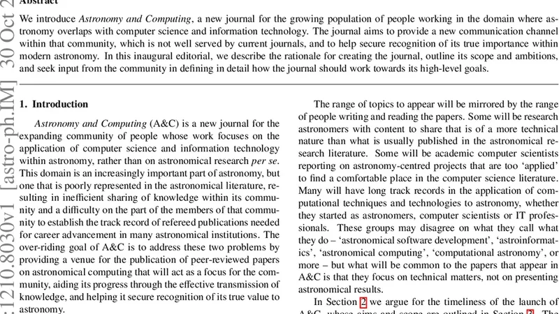 Astronomy and Computing: a New Journal for the Astronomical Computing   Community