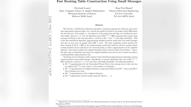 Fast Routing Table Construction Using Small Messages