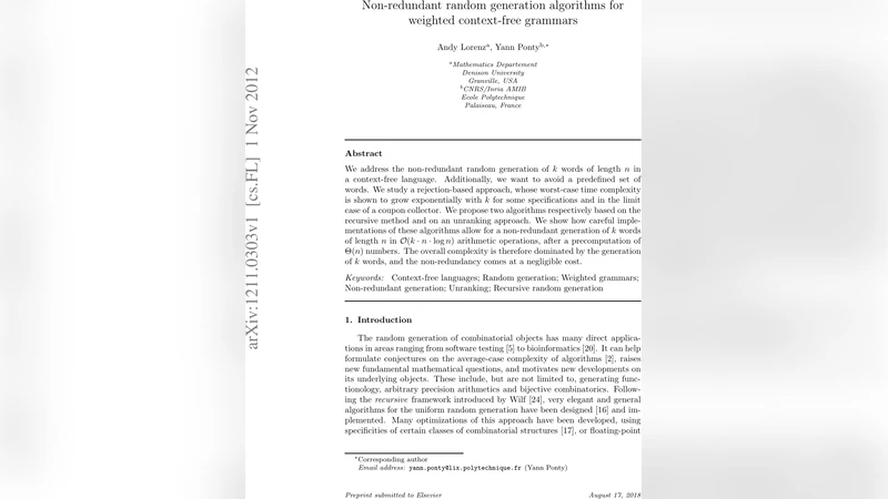 Non-redundant random generation algorithms for weighted context-free   languages