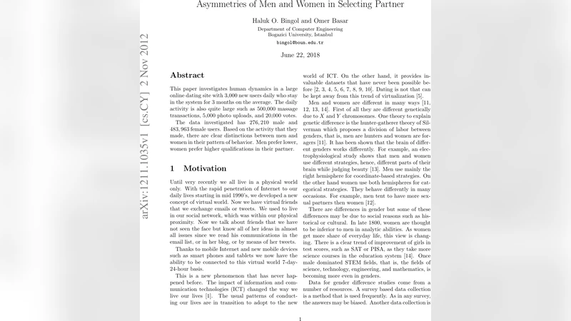 Asymmetries of Men and Women in Selecting Partner
