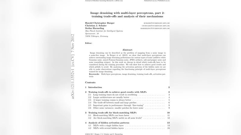 Image denoising with multi-layer perceptrons, part 2: training   trade-offs and analysis of their mechanisms
