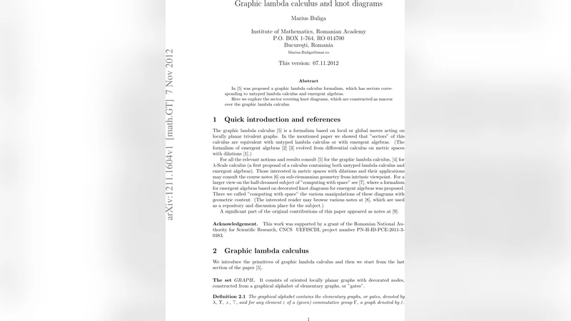 Graphic lambda calculus and knot diagrams