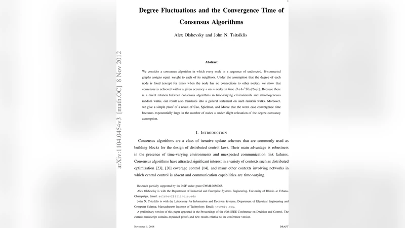 Degree Fluctuations and the Convergence Time of Consensus Algorithms