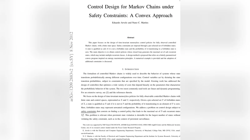 Control Design for Markov Chains under Safety Constraints: A Convex   Approach