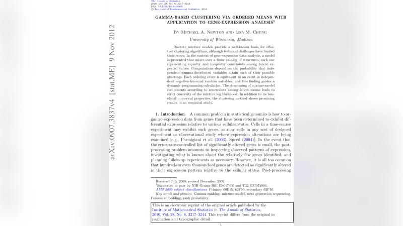 Gamma-based clustering via ordered means with application to   gene-expression analysis