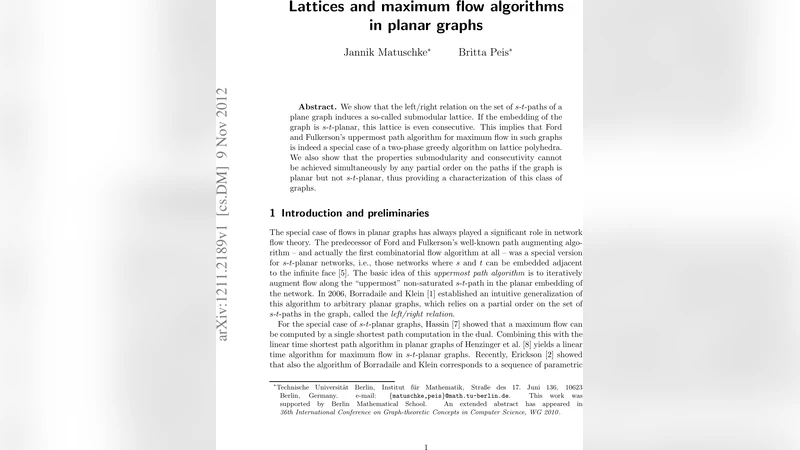 Lattices and maximum flow algorithms in planar graphs