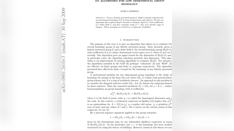 An algorithm for low dimensional group homology