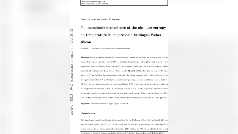 Nonmonotonic dependence of the absolute entropy on temperature in   supercooled Stillinger-Weber silicon