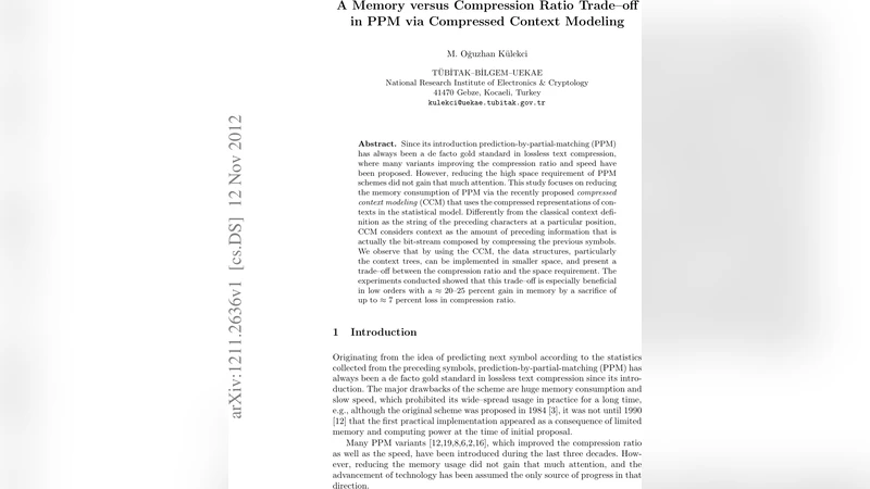 A memory versus compression ratio trade-off in PPM via compressed   context modeling