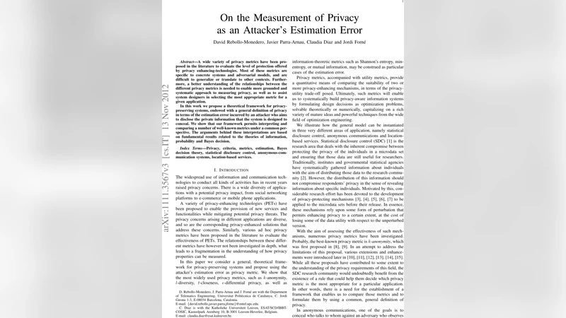 On the Measurement of Privacy as an Attackers Estimation Error