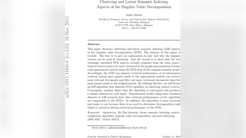 Clustering and Latent Semantic Indexing Aspects of the Singular Value   Decomposition