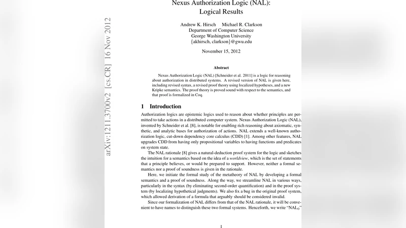 Nexus Authorization Logic (NAL): Logical Results