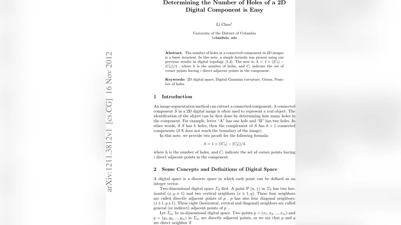 Determining the Number of Holes of a 2D Digital Component is Easy