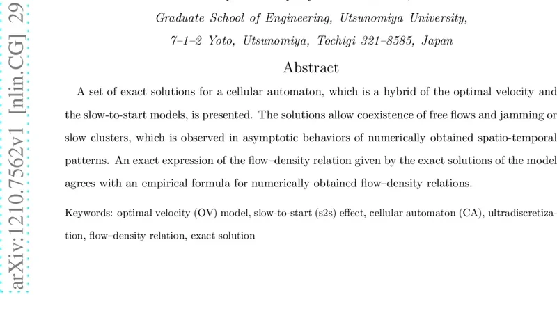 Exact Solutions and Flow--Density Relations for a Cellular Automaton   Variant of the Optimal Velocity Model with the Slow-to-Start Effect